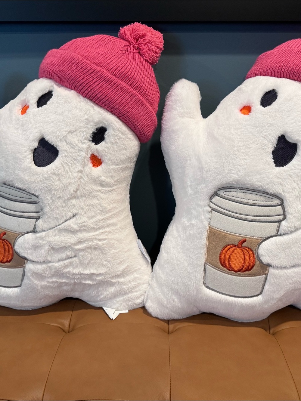Plush White Ghost Pillow with Pink Beanie - Holiday Decor - Martha Stewart